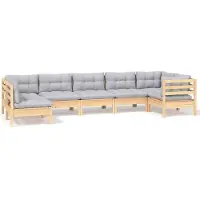 vidaXL 7-tlg. Garten-Lounge-Set mit Grauen Kissen Kiefernholz