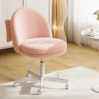 COMHOMA Homeoffice Stuhl, Schminkstuhl, Schreibtischstuhl ohne Armlehnen, Drehstuhl, Bequemer Bürostuhl auf Rollen, Höhenverstellbare Flausch rosa