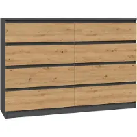 VBChome Kommode mit 8 Schubladen 140 x 40 x 97 cm Eiche Aritsan - Antrazit Grifflose Schubladenkommode Mehrzweckschrank für Flur Schlafzimmer Wohnzimmer Kinderzimmer Modern