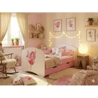 Happy Babies Kinderbett Happy Kinderbett mit Rausfallschutz und Bettschublade Bett für Mädchen 160x80 mit Matratze Weiß Rose Bett Prinzessin