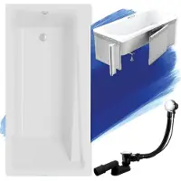 Polimat Badewanne Rechteck Elza 140x70 mit Ablaufgarnitur, Füßen und Styroporverkleidung GRATIS