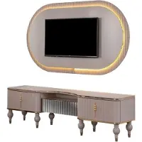 AEA Moderne Beige Wohnwand Garnitur Designer RTV-Lowboard Wandpanel 2tlg