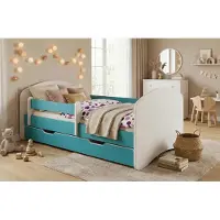Happy Babies Kinderbett 140x70 Blau mit Matratze & Schublade – Komplettbett mit Lattenrost, Rausfallschutz – Stabil bis 95 kg
