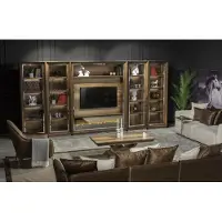 AEA Luxus Wohnwände 448cm Schrank Wand Wohnwand mit Kamin Wohnzimmer Holz