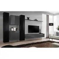 AEA Designer Wohnwand Grau Wohnzimmermöbel 4x Wandschrank Wand Regal Komplett