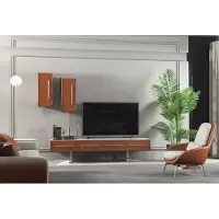 AEA Orangene Wohnwand Edelstahl Wohnwände Wohnzimmer Möbel tv Media Wand