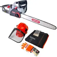 Oregon CS 1500 Kettensäge 2400 W 45 cm Schnittlänge 3/8" ( 579641 ) + Schutzausrüstung Set ( 574742A ) Schutzhelm / Beinschutz / Handschuhe