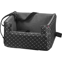 BOUTIQUEZOO Hundesitz Auto M 47x40x25 cm | Kunstleder Autositz für Hunde & Katzen | Mit Kissen & Leinen | Rutschfest & Waschbar | Grau-Schwarz