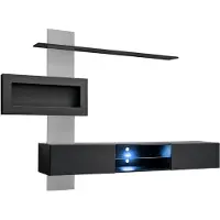 AEA Schwarz Wohnwand mit Kamin Wohnzimmer Designer Modern Möbel TV Ständer