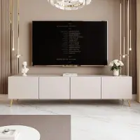 Idohome TV Lowboard Angel 200 cm Kaschmir – RTV-Schrank mit LED-Beleuchtung, Fernsehschrank auf goldfarbenen Metallbeinen, Medienmöbel, Push-to-Open