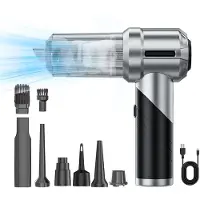 HDeye 4-in-1 Akku-Autostaubsauger 15000PA Turbo-Saugen/Blasen/Inflator/Deflator | 30min Laufzeit | Typ-C & 6 Aufsätze | Leise & Tragbar für Auto/Haus