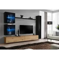 AEA Luxus Schwarz 3x Wand Schrank Wohnwand TV Ständer Modern Design Set 6tlg Neu