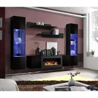 AEA Designer Schwarz Wohnwand Holzmöbel Hänge Vitrine Luxus Sideboard Wand Regale