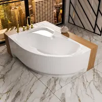 ECOLAM Badewanne Wela 150x100 cm links Eckbadewanne + Schürze Acryl Antirutsch-Oberfläche Acrylwanne Qualitätswanne Ablaufgarnitur Silikon Füße Set