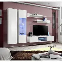 Xl Moebel Gmbh Komplett Set 5tlg Luxus Weiß Wohnwand Hänge Vitrine Schrank TV-Ständer Neu
