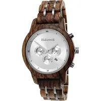 Holzwerk Germany Holzwerk BEXBACH Herren Holz & Edelstahl Chronograph Uhr mit Datum, braun silber