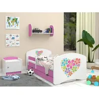 Happy Babies Kinderbett - Mit Matratze & Schublade und Rausfallschutz, 80x160, Mädchen Kinderbetten & Jugendbett Jungen Kids Bed