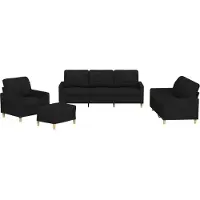 vidaXL 4-tlg. Sofagarnitur mit Kissen Schwarz Stoff