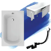 Polimat Badewanne Rechteck Mini 110x70 mit Ablaufgarnitur, Füßen und Styroporverkleidung GRATIS