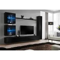 AEA Schwarz Wohnwand Komplett Set Einrichtung Designer Möbel TV-Ständer Modern Neu