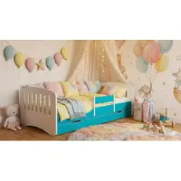 Happy Babies Kinderbett - Mit Matratze & Schublade und Rausfallschutz, 80x160, Mädchen Kinderbetten & Jugendbett Jungen Kids Bed BLAU