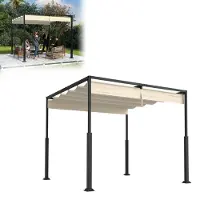 NaiZy 3x3 m Pergola Pavillon mit stabilem Stahlgestell und hochwertigem Schiebedach aus PA-beschichtetem Polyester, freistehende Terrassenüberdachung, ideal für Outdoor (Beige)