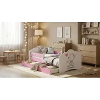 Happy Babies Kinderbett Mobi - Mit Matratze & Schublade und Rausfallschutz, 80x160, Mädchen Kinderbetten & Jugendbett Jungen Kids Bed