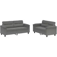 vidaXL 2-tlg. Sofagarnitur mit Kissen Dunkelgrau Mikrofasergewebe
