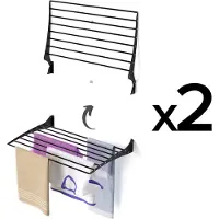 Foxydry 2x Wand-Wäscheständer für Bad und Balkon, rostfrei und stabil – Fold 80 cm Schwarz
