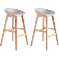 Beliani Barstuhl 2er Set Taupe Kunststoff-Sitzschale mit Hellen Holzbeinen Fußstütze Sitzhöhe 72 cm ohne Lehne Modernes Design Barhocker Tresenhocker