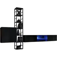 AEA Schwarz Wohnwand 270cm Luxus Wandschrank Wohnzimmermöbel Regale Holz Einrichtung