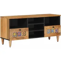 vidaXL TV-Schränk mit Regal Natur 100 x 33 x 46 cm Massivholz Mango
