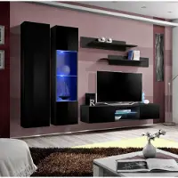 Xl Moebel Gmbh Schwarz Komplett Wohnwand Wohnzimmer Hänge Vitrine Wandschrank Neu