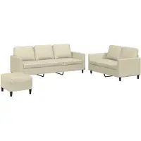vidaXL 3-tlg. Sofagarnitur mit Kissen Creme Kunstleder