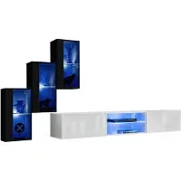 AEA Neu Wohnwand Schwarz 3x Wandschrank Einrichtung TV-Ständer Modern Set
