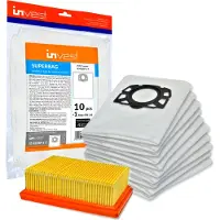 Invest-de 10 Staubsaugerbeutel + 1 Filter geeignet für Kärcher WD4 WD5 WD6 MV4 MV5 MV6 Ersatz 2.863-006.0