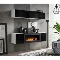 Xl Moebel Gmbh Wohnwand Schwarz Hänge Sideboard Schrank Kommode 2tlg mit Kamin Hochglanz