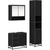 vidaXL Badezimmermöbel-Set 3 pcs Schwarz Eichen-Optik Holzwerkstoff