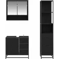 vidaXL Badezimmermöbel-Set 3 Stk. Schwarz Eichen-Optik Holzwerkstoff