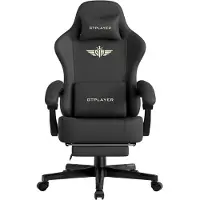 GTPLAYER Gaming Stuhl Ergonomischer Gaming Sessel Schreibtischstuhl Bürostuhl mit Kunstleder Federsitzkissen, Verbindungsarmlehnen, mit Fußstütze