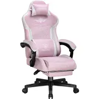 GTPLAYER Gaming Stuhl, Ergonomischer Gamer Stuhl aus Leinen mit Lendenwirbelstütze, PC-Stuhl mit verbreiterter Rückenlehne, Belastbar bis 150 kg, Rosa