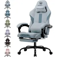 GTPLAYER Gaming Stuhl Ergonomischer Gaming Sessel Schreibtischstuhl mit Stoffoberfläche Atmungsaktiver Bürostuhl Federsitzkissen mit Fußstütze grau