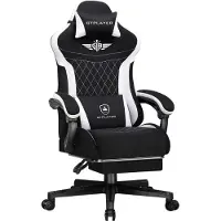 GTPLAYER Gaming Stuhl, Ergonomischer Gamer Stuhl aus Stoff mit Lendenwirbelstütze, PC-Stuhl mit verbreiterter Rückenlehne, Belastbar bis 150 kg, Schwa