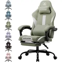 GTPLAYER Gaming Stuhl Ergonomischer Gaming Sessel Schreibtischstuhl mit Stoffoberfläche Atmungsaktiver Bürostuhl Federsitzkissen mit Fußstütze Grün