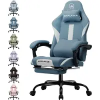 GTPLAYER Gaming Stuhl Ergonomischer Gaming Sessel Schreibtischstuhl mit Stoffoberfläche Atmungsaktiver Bürostuhl Federsitzkissen mit Fußstütze Blau