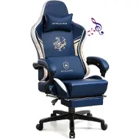 GTPLAYER Gaming Stuhl Gamer Stuhl mit Bluetooth-Lautsprechern und Fußstütze, Dragon Series Bürostuhl, Ergonomischer Drehsessel, Computerstuhl blau