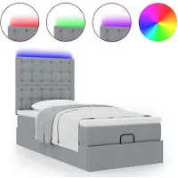 vidaXL Ottoman-Bett mit Matratze & LEDs Hellgrau 160x200 cm Stoff