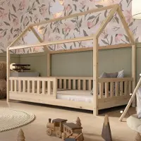 Crazy Pine Hausbett 190x100 cm – Kinderbett aus Naturholz – Montessori Bodenbett mit Höhenverstellbaren Beinen - Crazy Blanco
