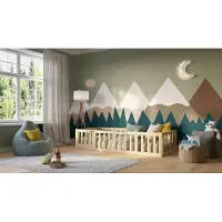 Crazy Pine Kinderbett 120x180 cm – Natürlichem Holz - Montessori Bodenbett mit Rausfallschutz 40cm und Öffnbarer Barriere - Crazy Johnny