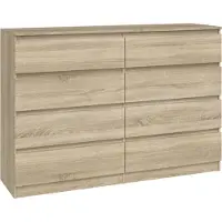 VBChome Kommode mit 8 Schubladen 140 x 40 x 97 cm Eiche Sonoma Grifflose Schubladenkommode Mehrzweckschrank für Flur Schlafzimmer Wohnzimmer Kinderzimmer Modern